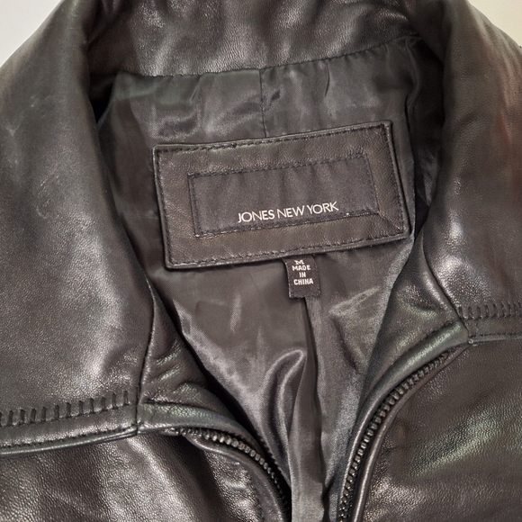 Jones New York Black Leather Stitch Detailed Coat - Picture 2 of 16
